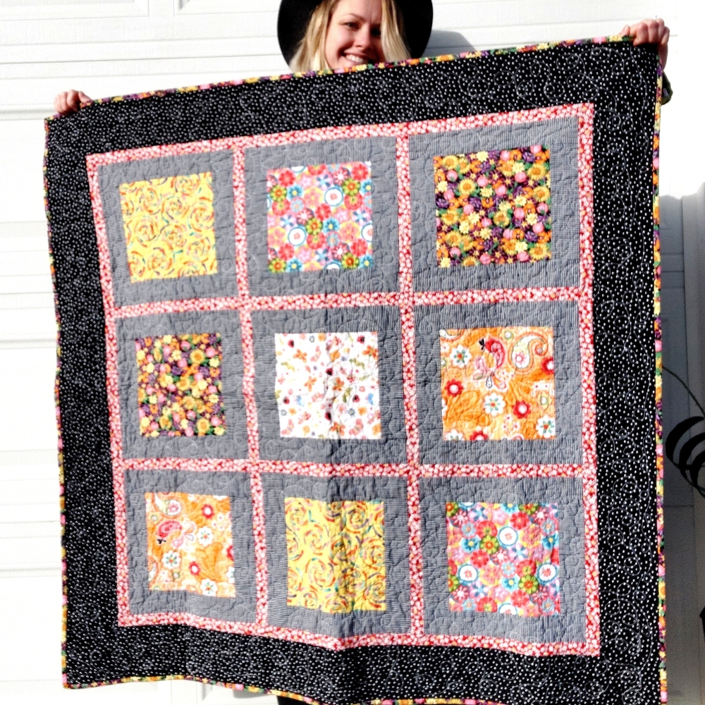 Vibrant Floral Patchwork Handmade Quilt